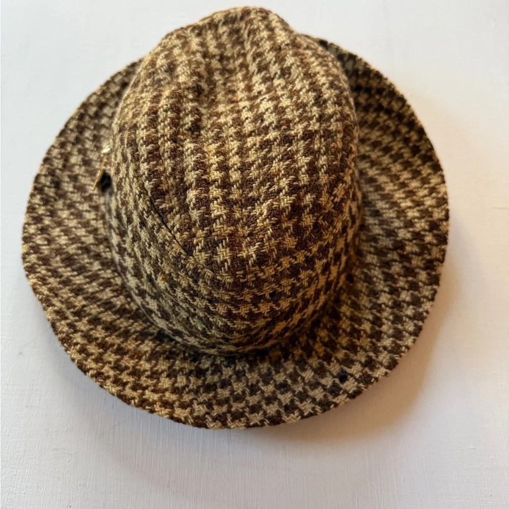 Brown Houndstooth Fedora Hat